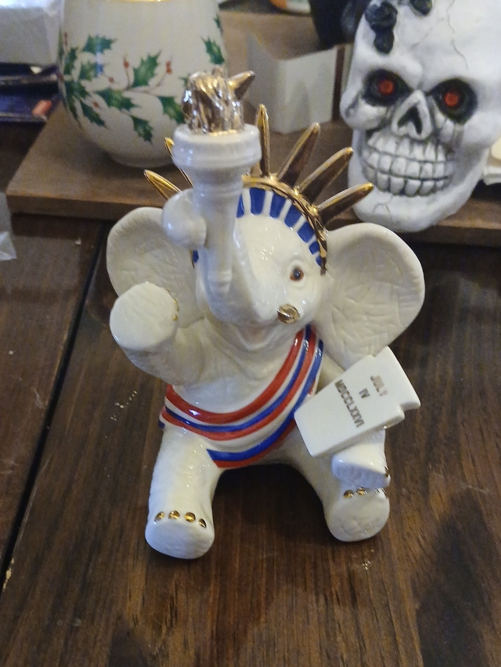Lenox Patriotic Elephant Statue with Gold Accents